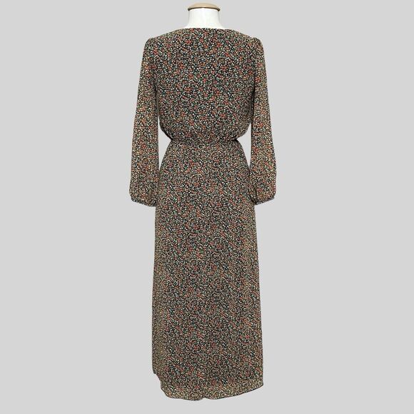 Enfocus Studio Womens Dress 4 Black Orange Ditsy Floral Cottagecore Prairie Midi - Picture 4 of 13